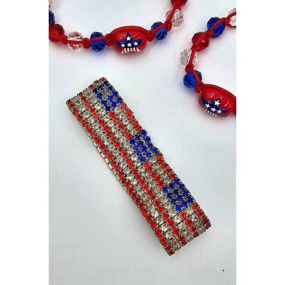 4th of July Glass Bead & Crystal Bracelets Red White Blue Flag Jewelry Set of 3 - Picture 3 of 6